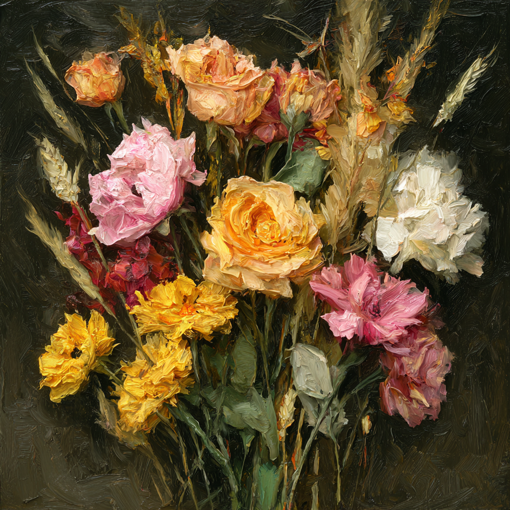 Trocken Retro Flowers Strauss Verschiedene Rosen Vibrante Farben Kunststil | Trockenblumen Retro Flowers | Blumen