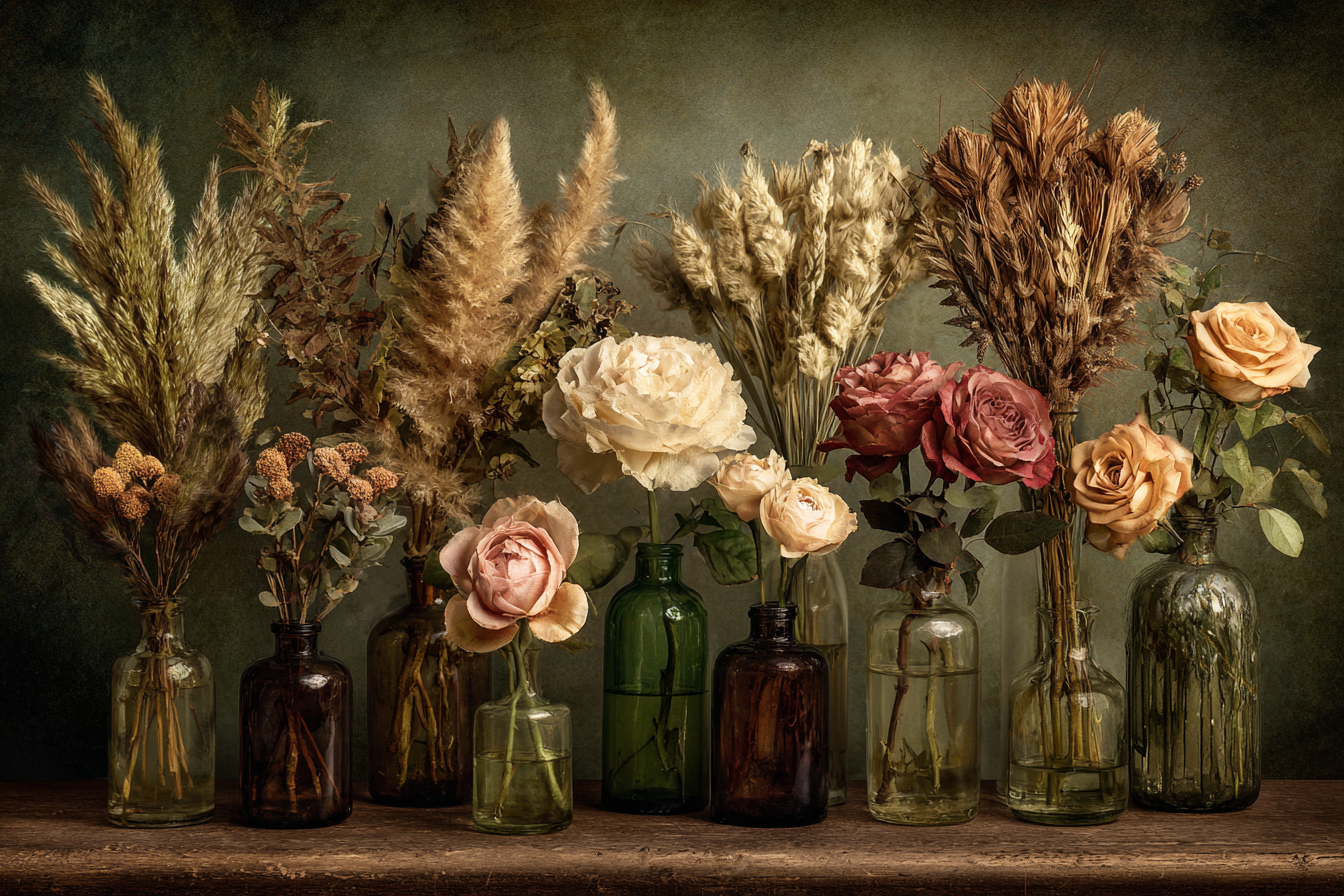 Trocken Retro Flowers Getrocknete In Glassflaschen Künstliche Deko Rustikal | Trockenblumen Retro Flowers | Blumen