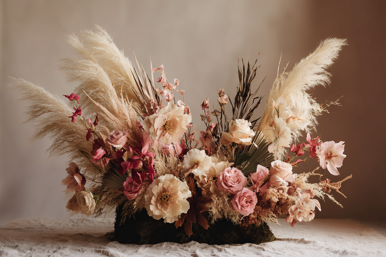 Trocken Retro Flowers Schmucker Strauss Mit Rosen Und Dekorativem Gras | Trockenblumen Retro Flowers | Blumen