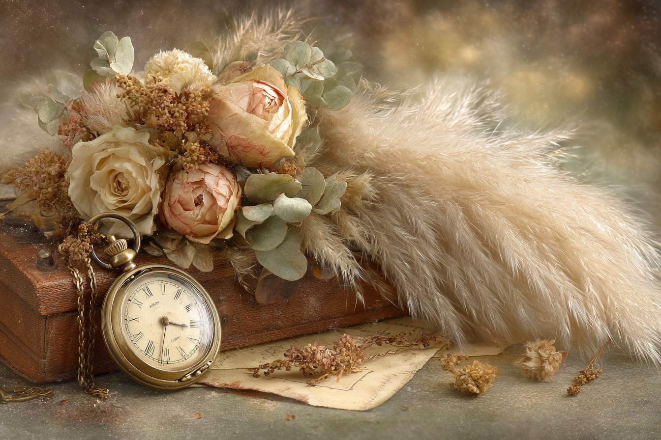 Trocken Retro Flowers Vintage Taschenuhr Mit Getrockneten Und Pflanzen | Trockenblumen Retro Flowers | Blumen
