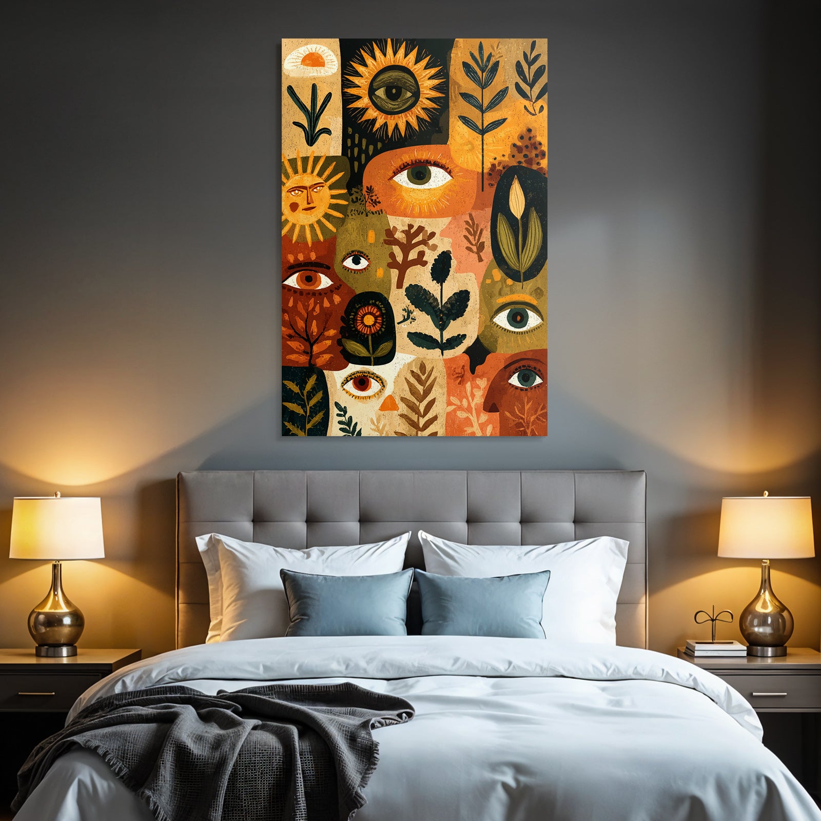 Abstrakte Collage Mit Augen Sonnenmotiven Und Pflanzen Illustrationen