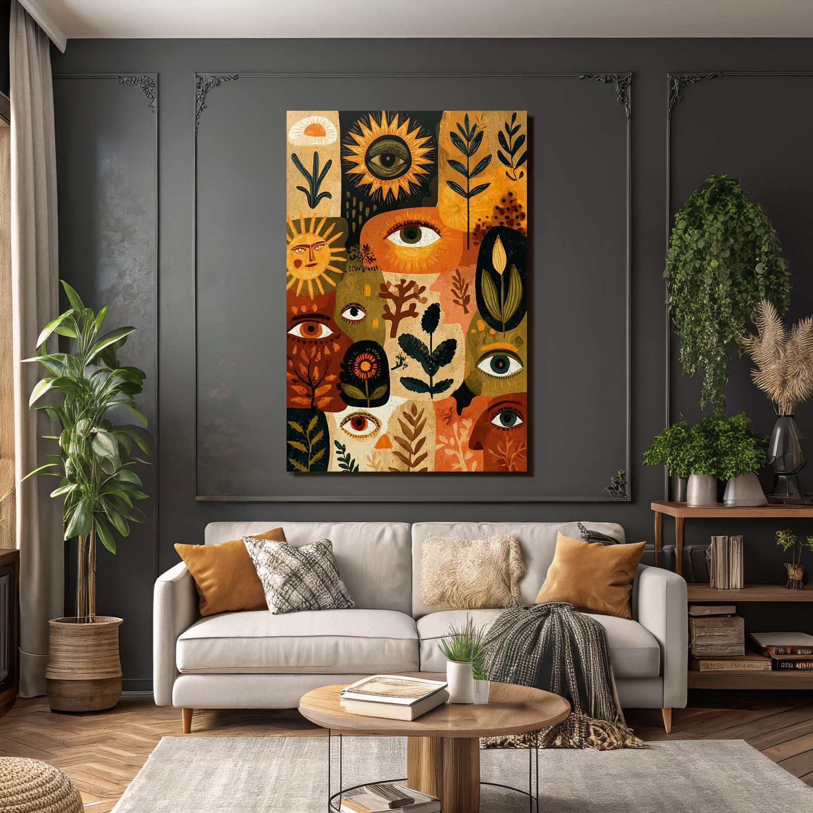 Abstrakte Collage Mit Augen Sonnenmotiven Und Pflanzen Illustrationen
