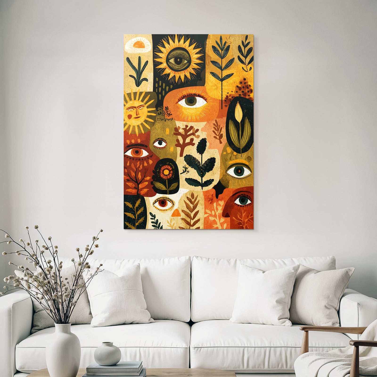 Abstrakte Collage Mit Augen Sonnenmotiven Und Pflanzen Illustrationen