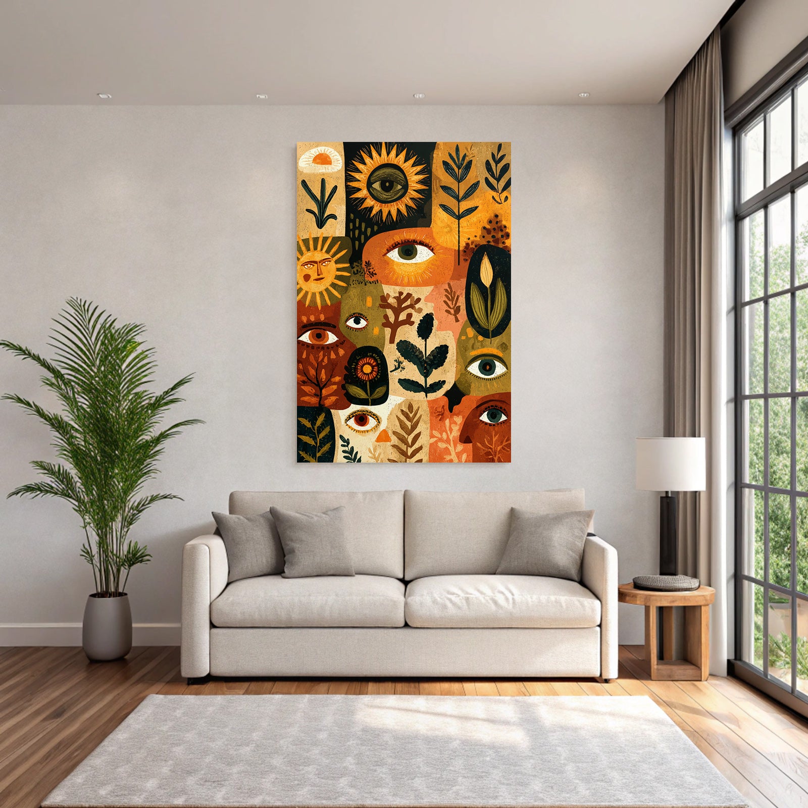 Abstrakte Collage Mit Augen Sonnenmotiven Und Pflanzen Illustrationen
