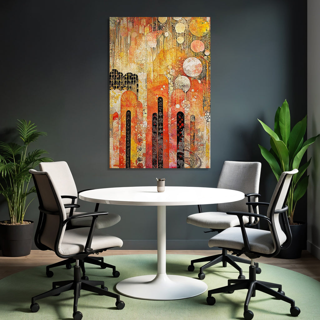 Abstrakte Kunst Mit Warmen Farben Und Kontrastierenden Elementen