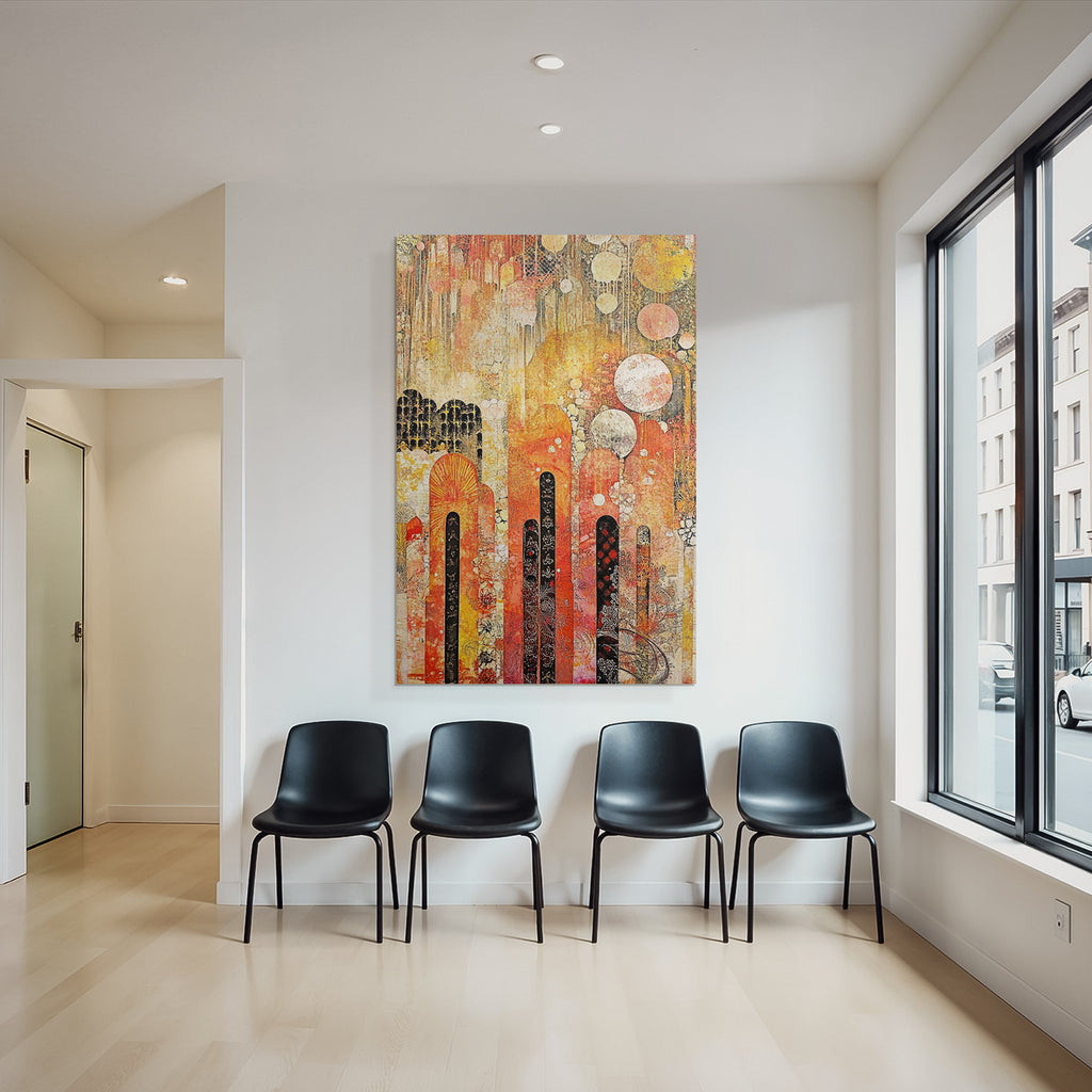 Abstrakte Kunst Mit Warmen Farben Und Kontrastierenden Elementen