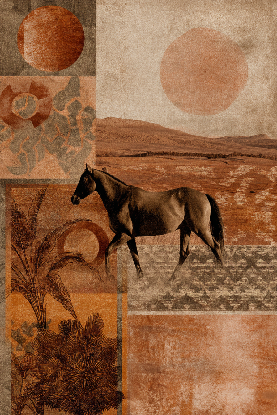 Collage Pferd Geometrische Formen Natuerliche Elemente | Boho Eklektisch | Einrichtungsstile