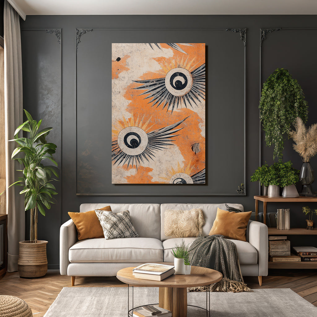 Dekoratives Sonnenmotiv Auf Orange Hintergrund