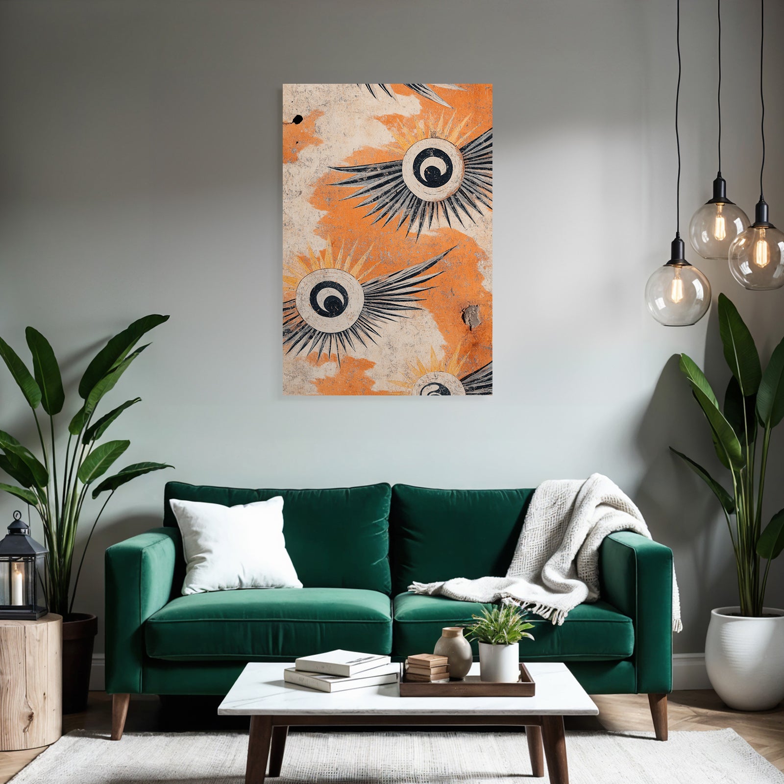 Dekoratives Sonnenmotiv Auf Orange Hintergrund
