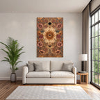 Floral Und Himmlische Kunst Mit Sonne Und Blumen Mit Mond