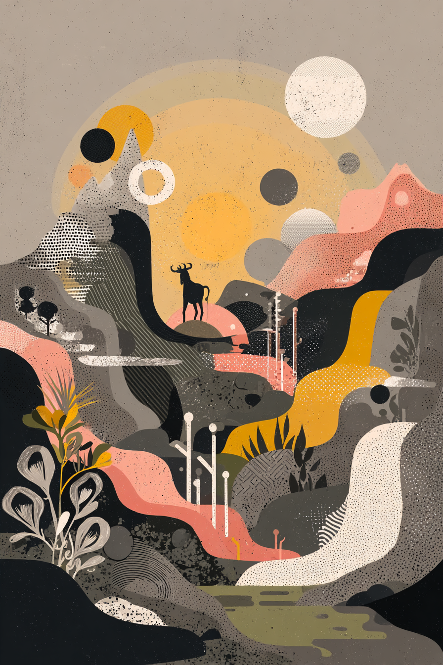 Landschaft Illustration Mit Reh | Boho Eklektisch | Einrichtungsstile