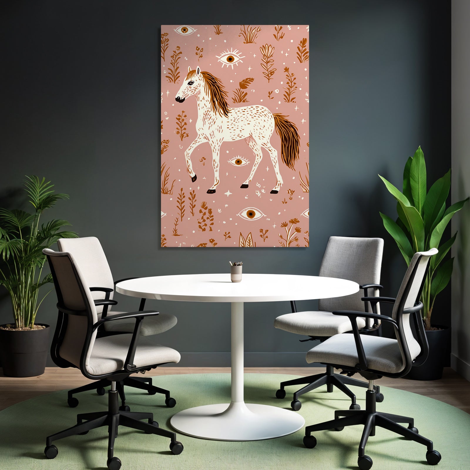 Pferd Mit Blumen Und Augen Rosaner Hintergrund