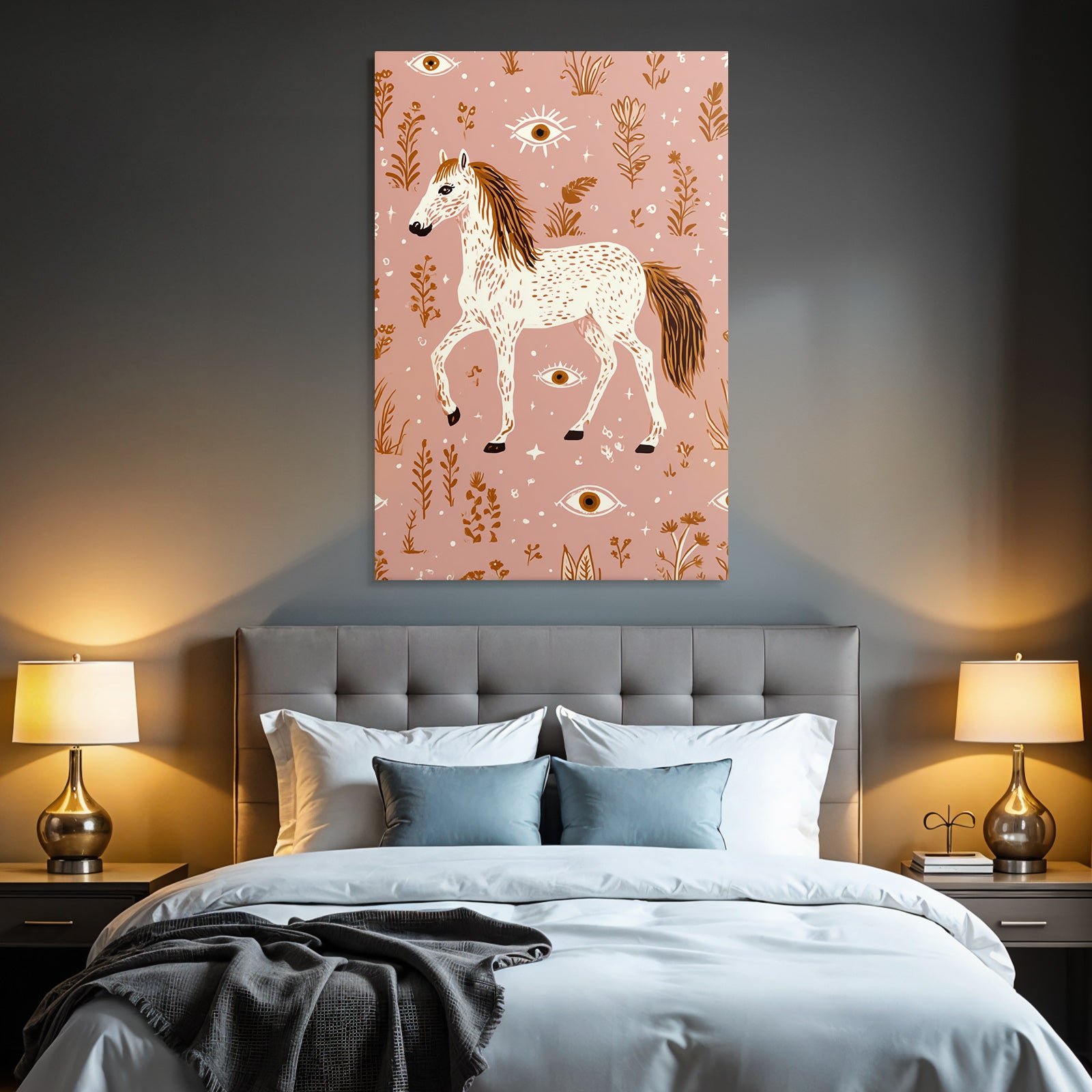 Pferd Mit Blumen Und Augen Rosaner Hintergrund