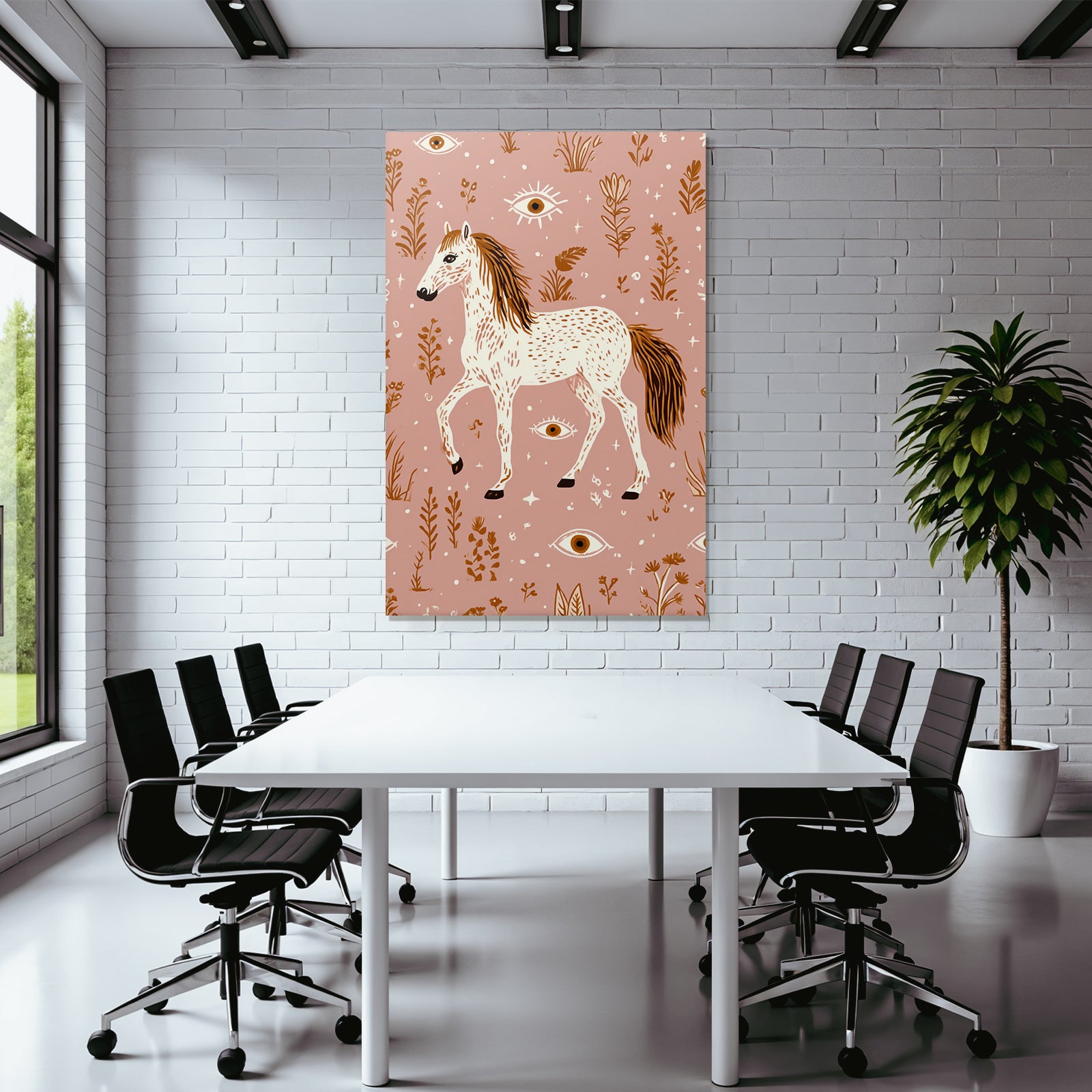 Pferd Mit Blumen Und Augen Rosaner Hintergrund