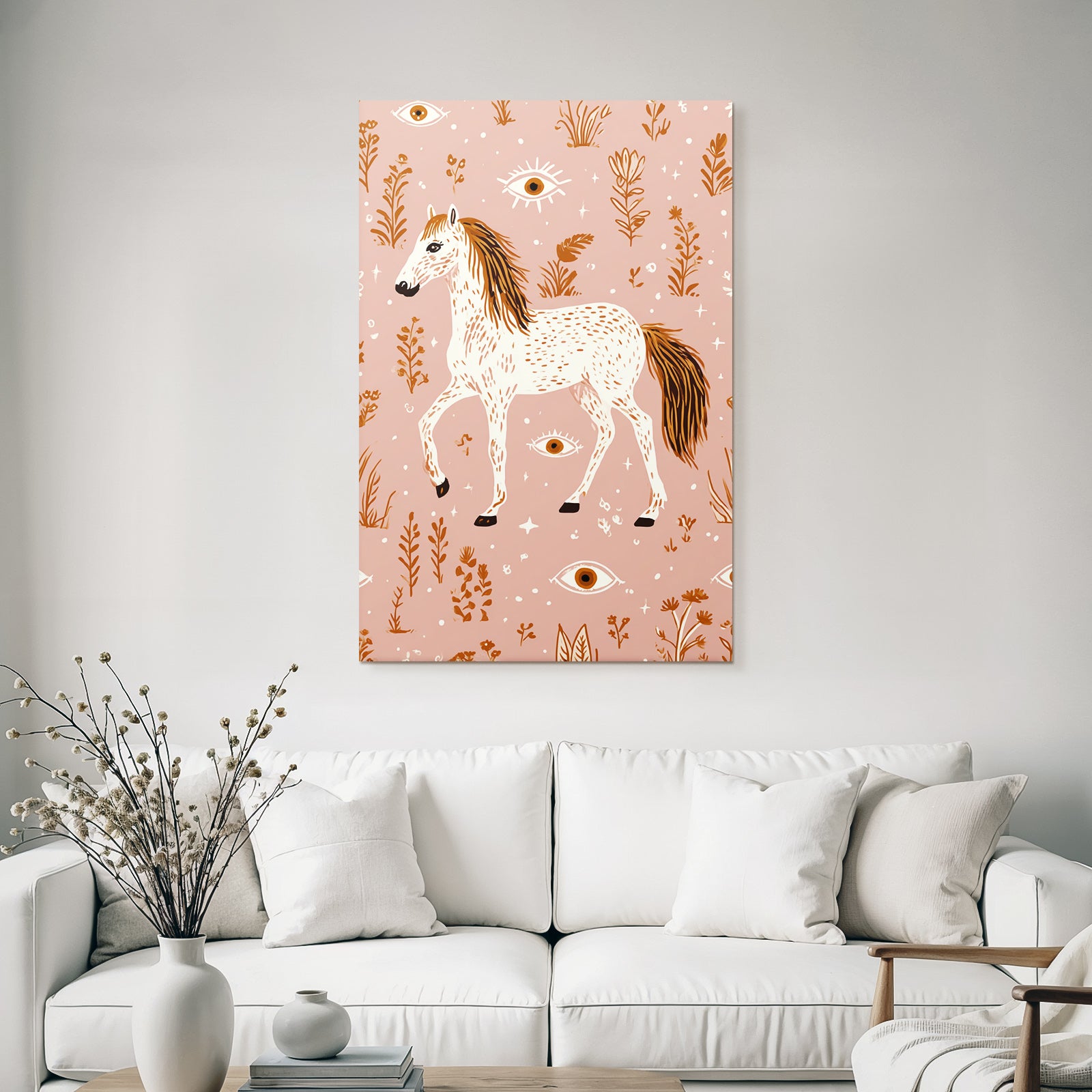 Pferd Mit Blumen Und Augen Rosaner Hintergrund