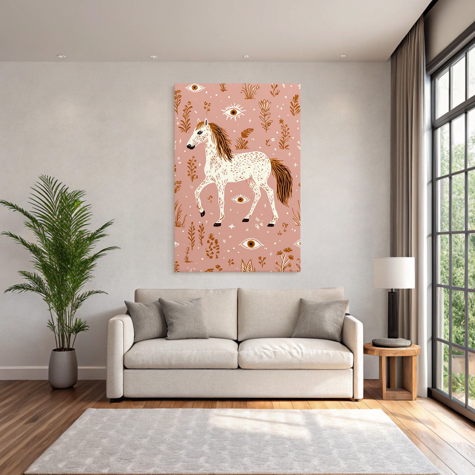 Pferd Mit Blumen Und Augen Rosaner Hintergrund