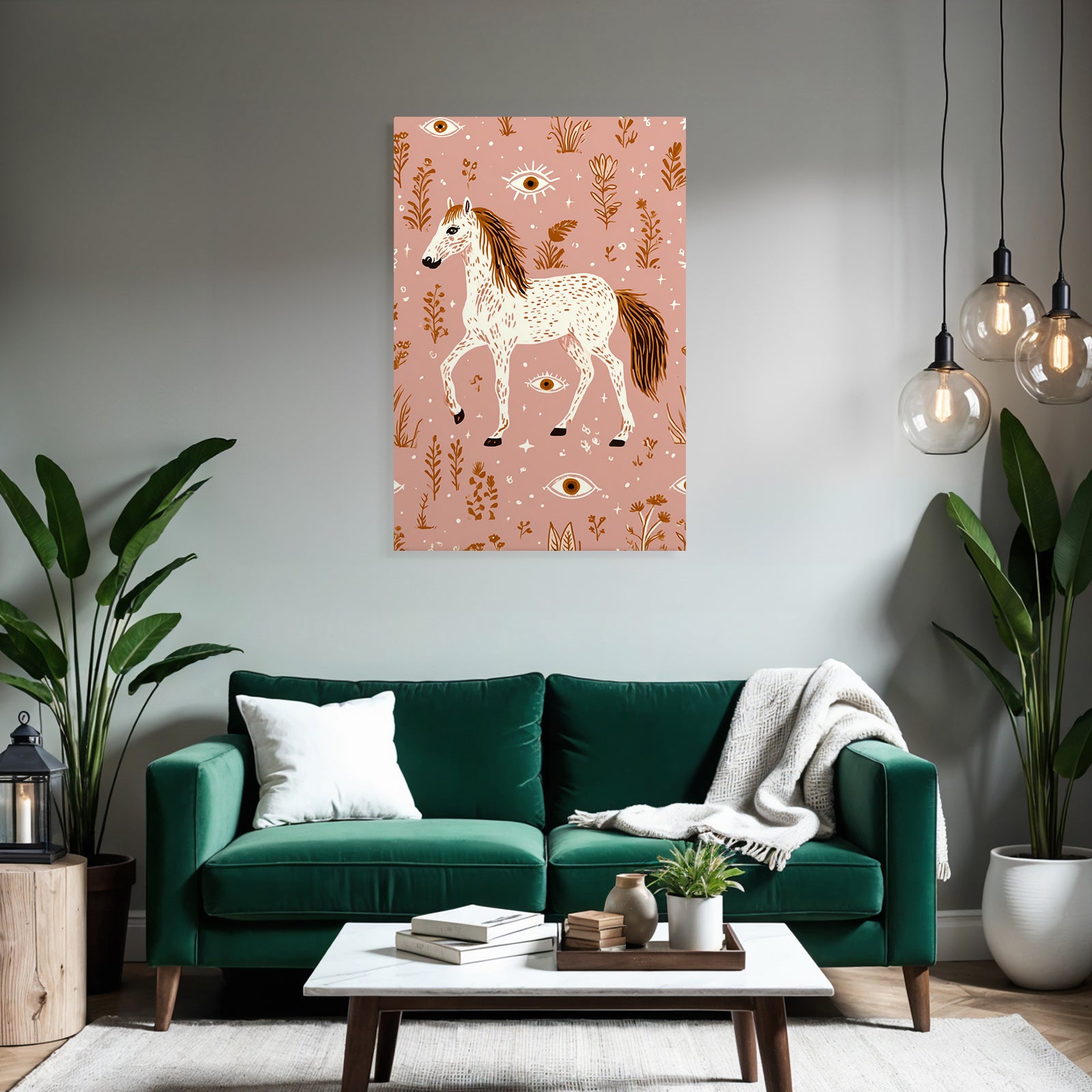 Pferd Mit Blumen Und Augen Rosaner Hintergrund