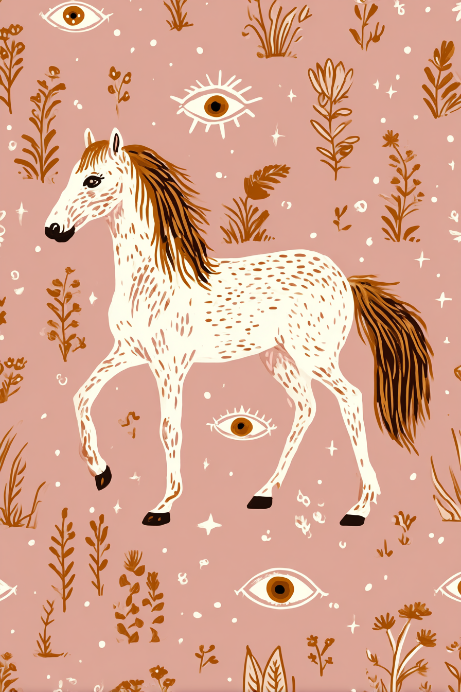 Pferd Mit Blumen Und Augen Rosaner Hintergrund | Boho Eklektisch | Einrichtungsstile