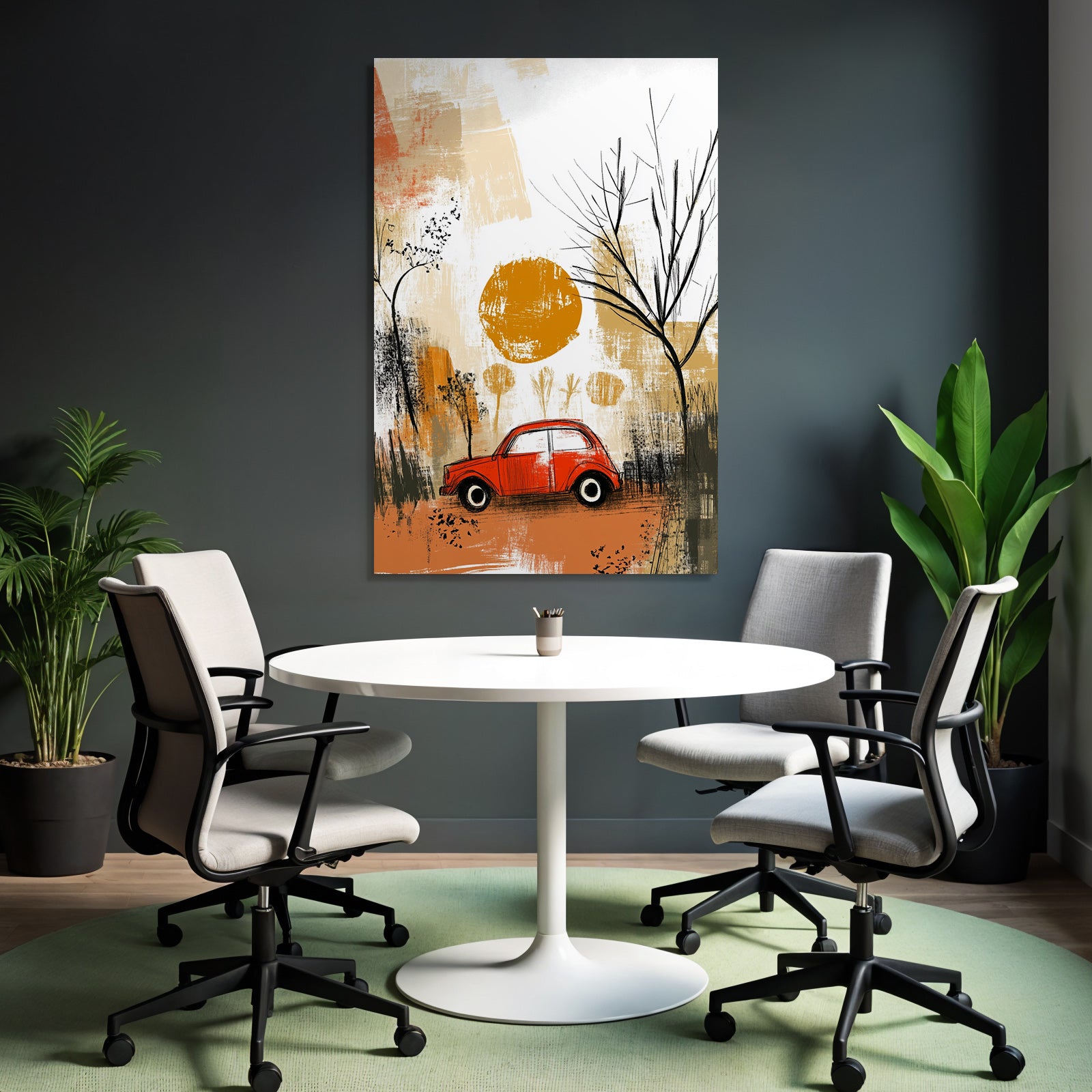 Rotes Auto Sonnenuntergang