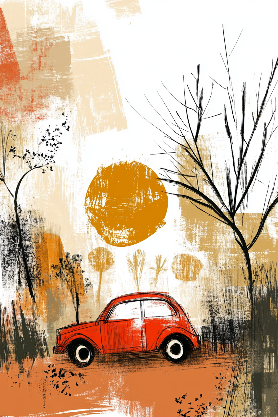 Rotes Auto Sonnenuntergang | Boho Eklektisch | Einrichtungsstile
