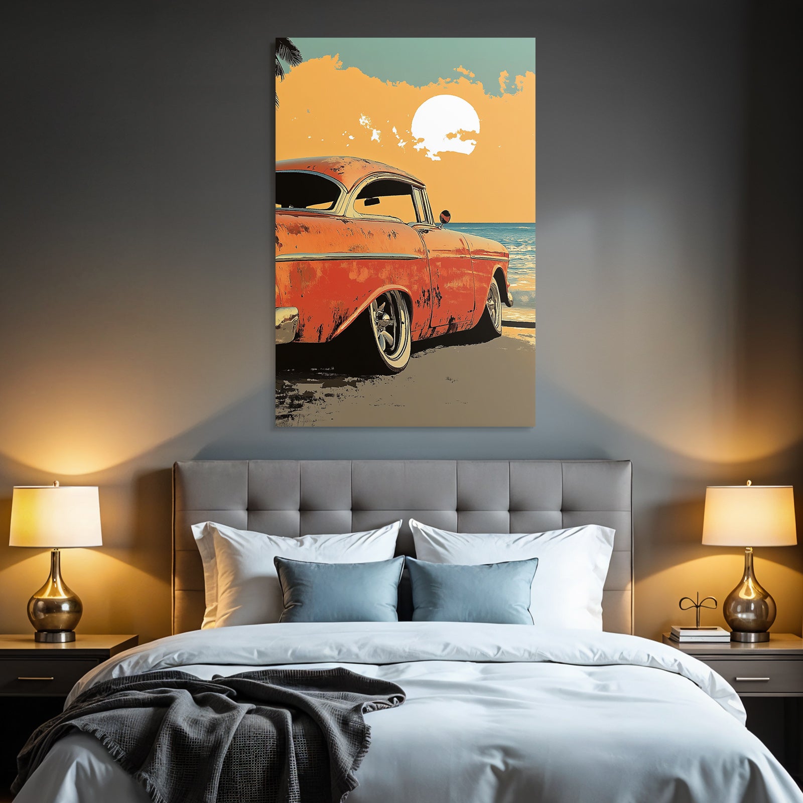 Vintage Auto Am Strand Bei Sonnenuntergang