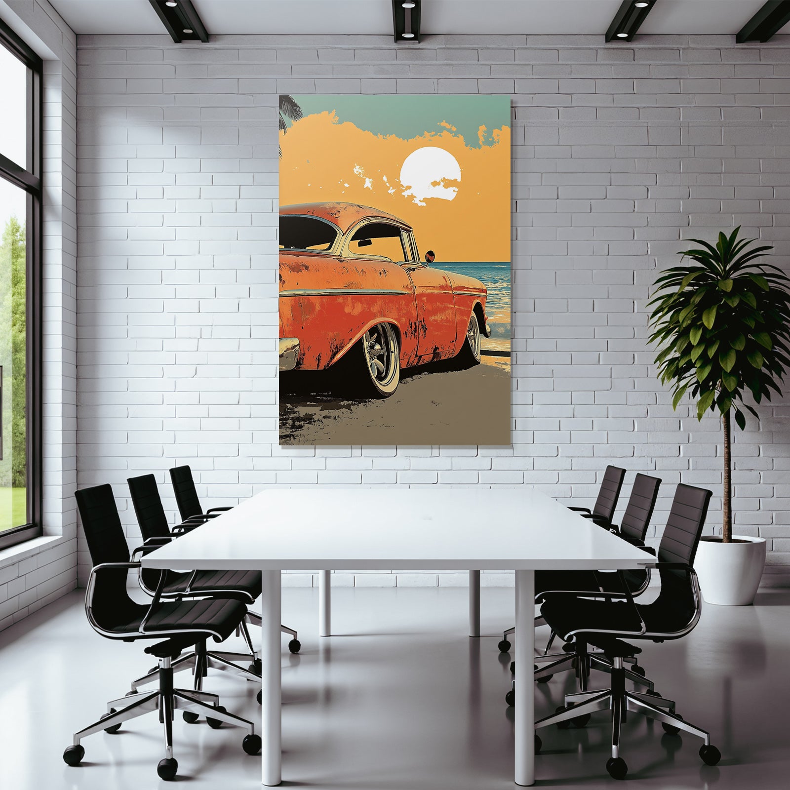 Vintage Auto Am Strand Bei Sonnenuntergang