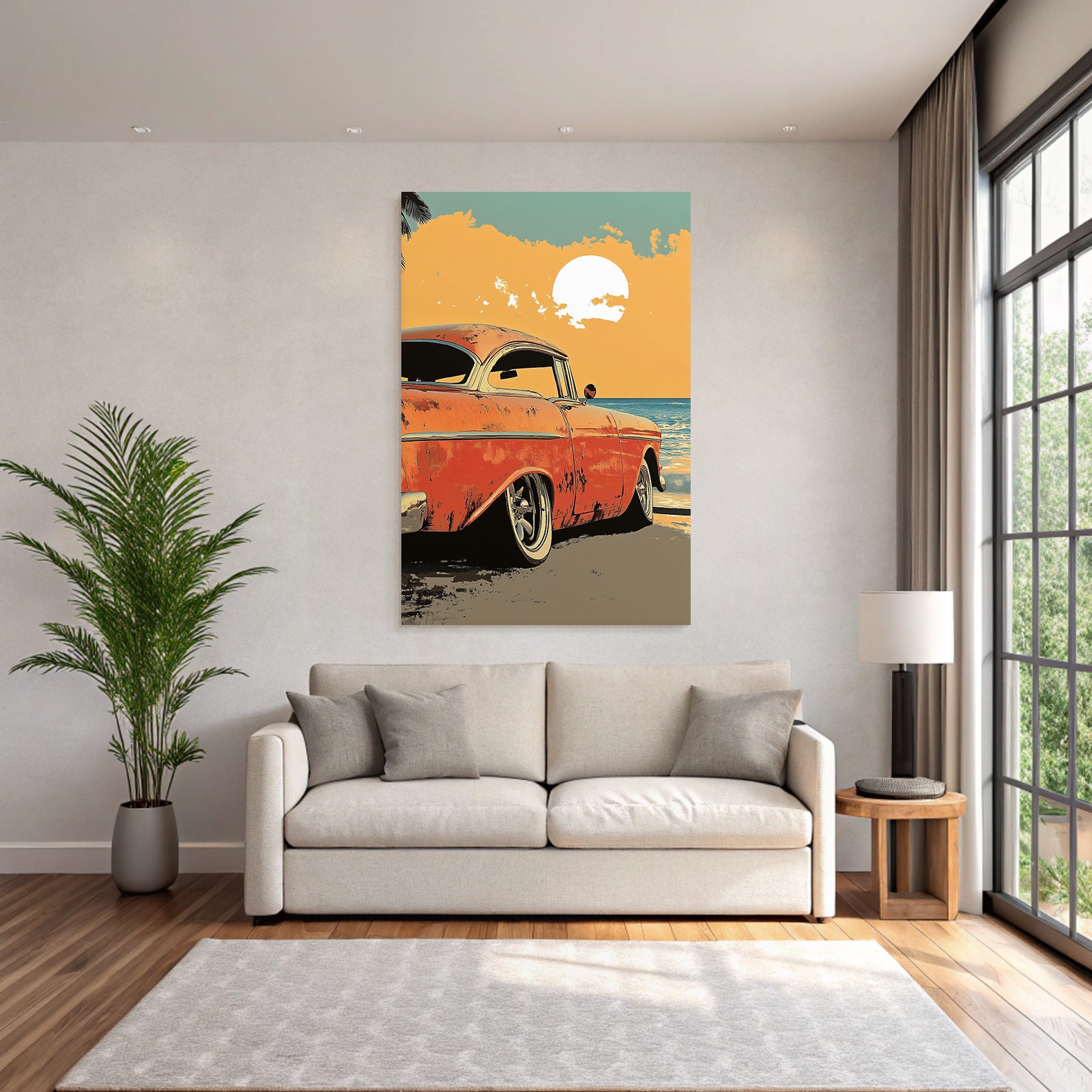 Vintage Auto Am Strand Bei Sonnenuntergang