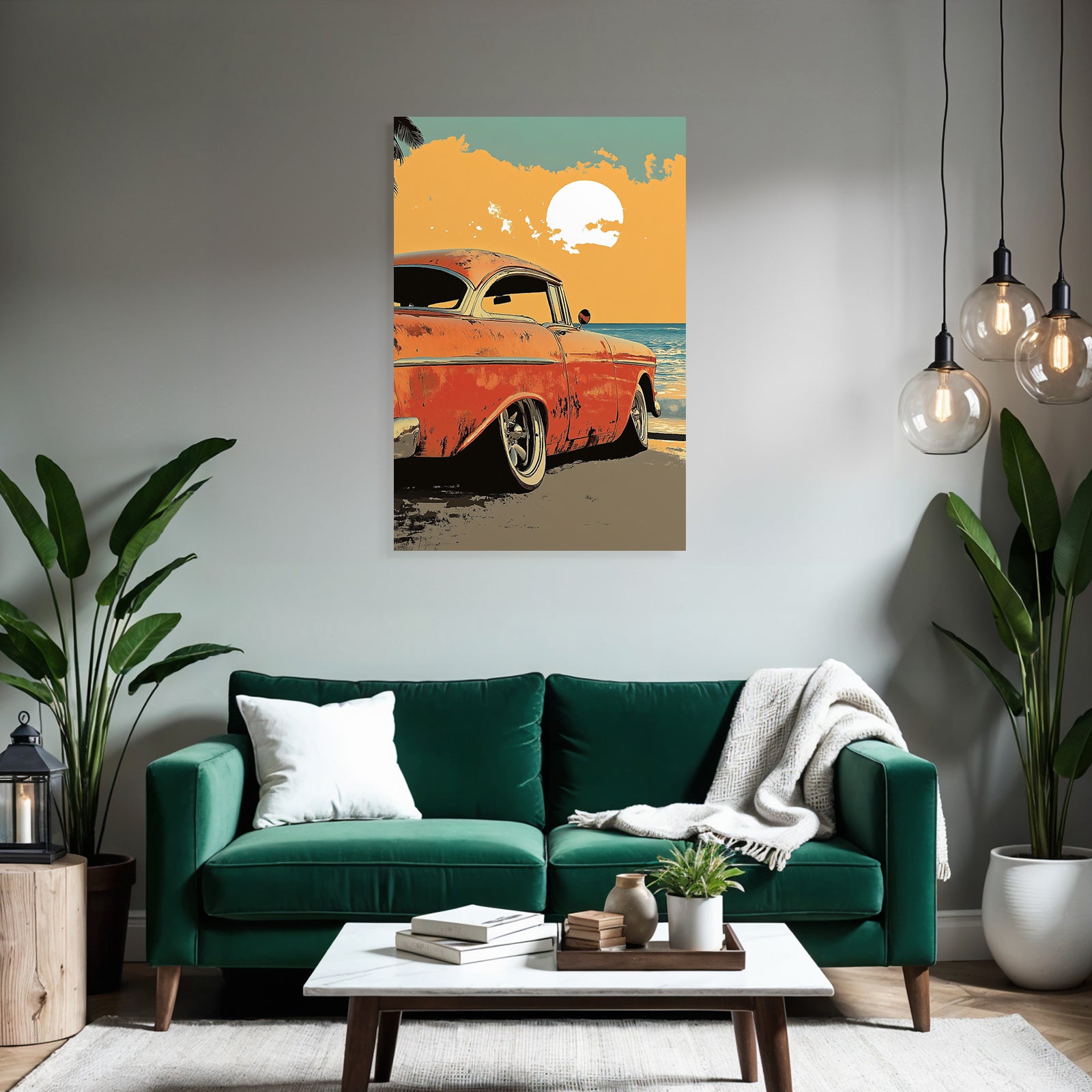Vintage Auto Am Strand Bei Sonnenuntergang