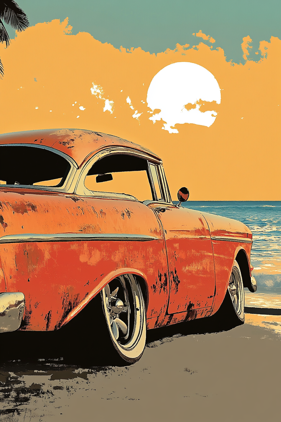 Vintage Auto Am Strand Bei Sonnenuntergang | Boho Eklektisch | Einrichtungsstile