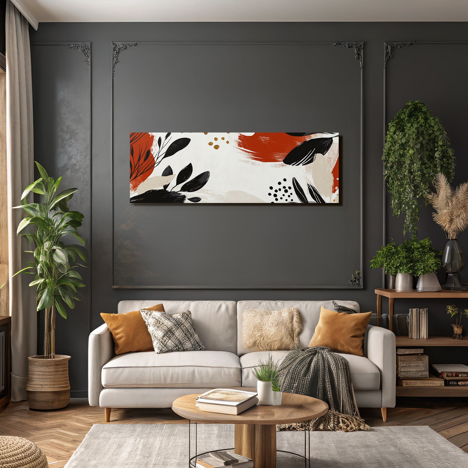Abstrakte Elemente Blatt Formen Farbe Black Orange Creme