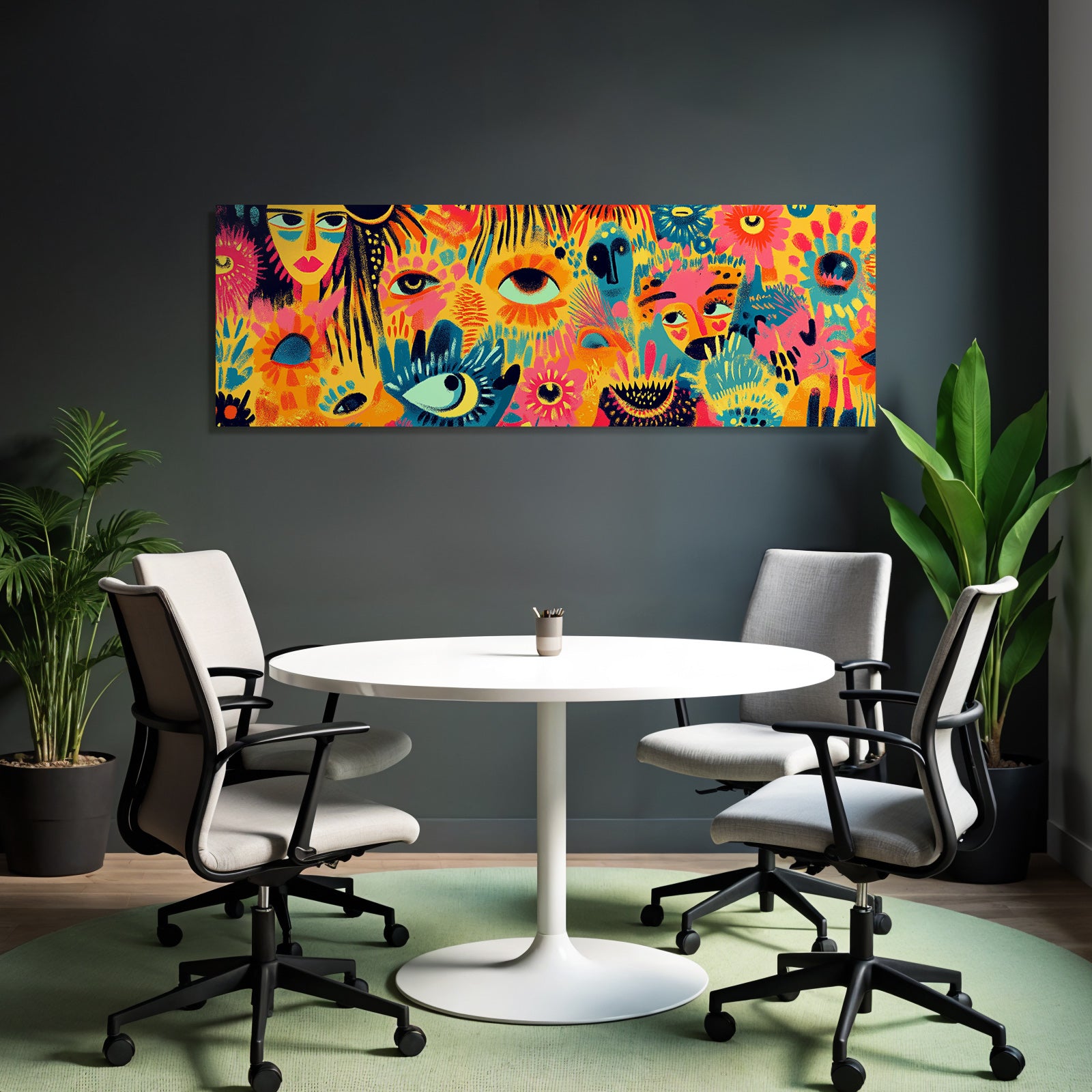 Abstrakte Illustration Mit Gesichtern Und Blumen