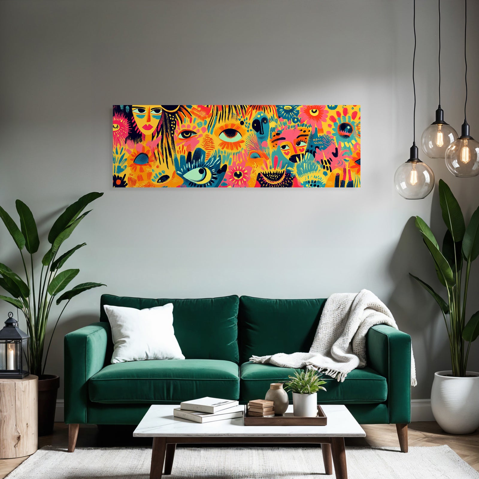 Abstrakte Illustration Mit Gesichtern Und Blumen