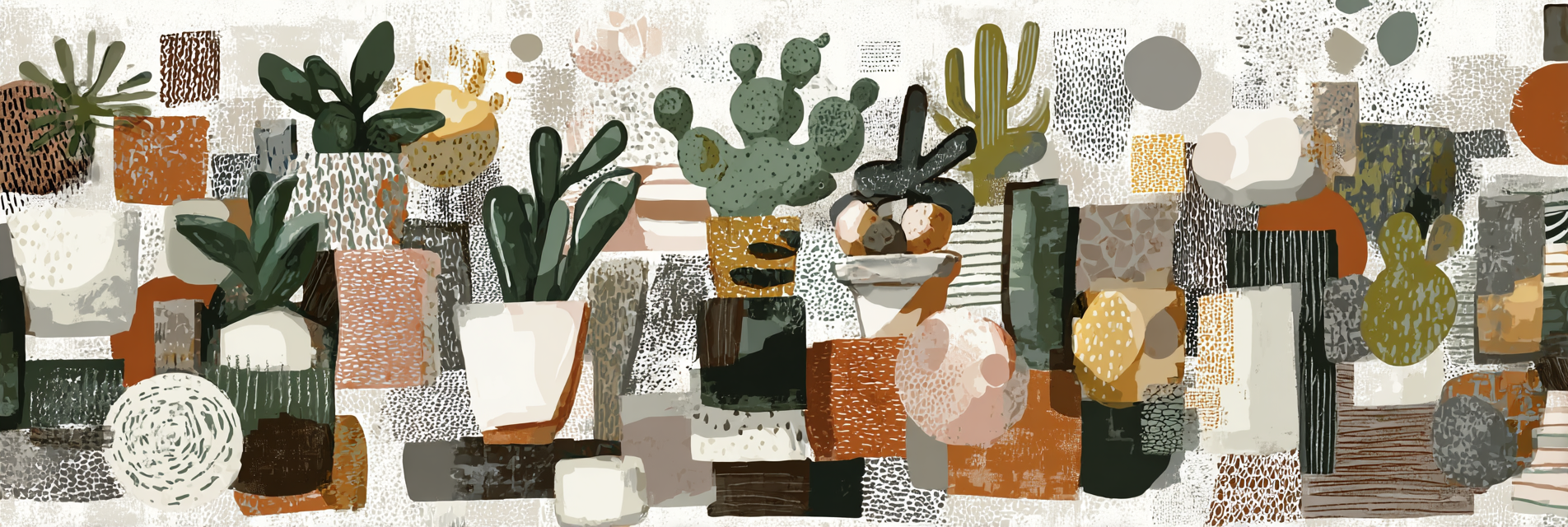 Abstrakte Illustration Pflanzen In Toepfen Texturen | Boho Eklektisch | Einrichtungsstile