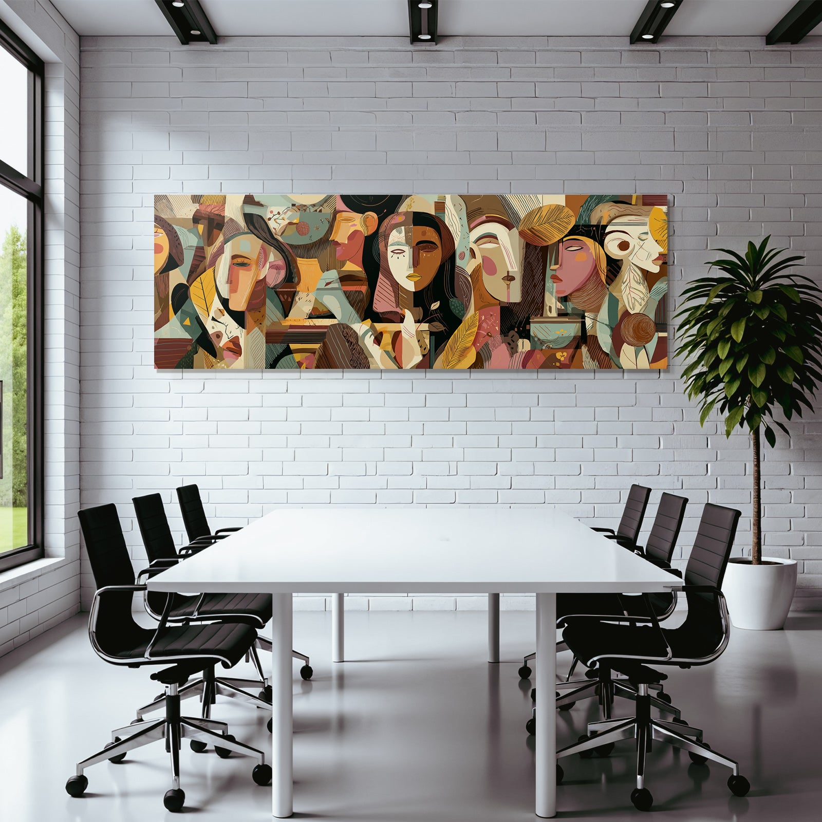 Abstrakte Kunst Mit Stilisierten Gesichtern Farben Und Mustern