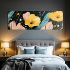 Bunte Blumen Gestaltung Mit Gelben Blumen Und Abstrakten Elementen Dunkel Background