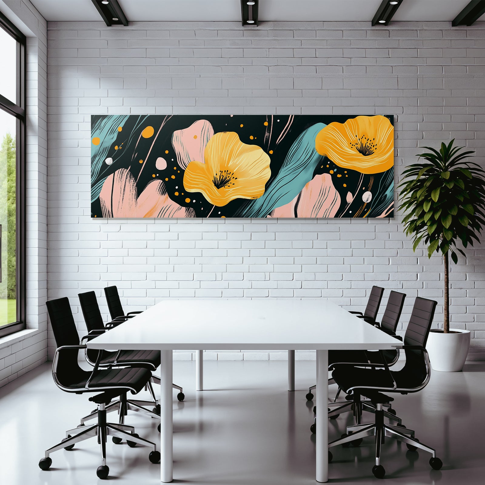 Bunte Blumen Gestaltung Mit Gelben Blumen Und Abstrakten Elementen Dunkel Background