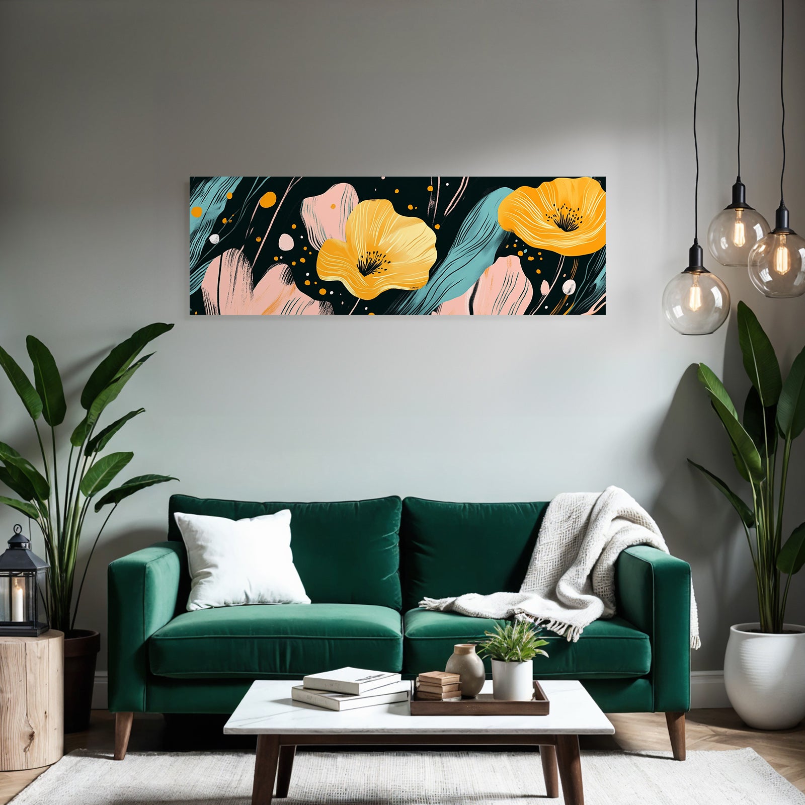 Bunte Blumen Gestaltung Mit Gelben Blumen Und Abstrakten Elementen Dunkel Background