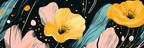 Bunte Blumen Gestaltung Mit Gelben Blumen Und Abstrakten Elementen Dunkel Background | Boho Eklektisch | Einrichtungsstile