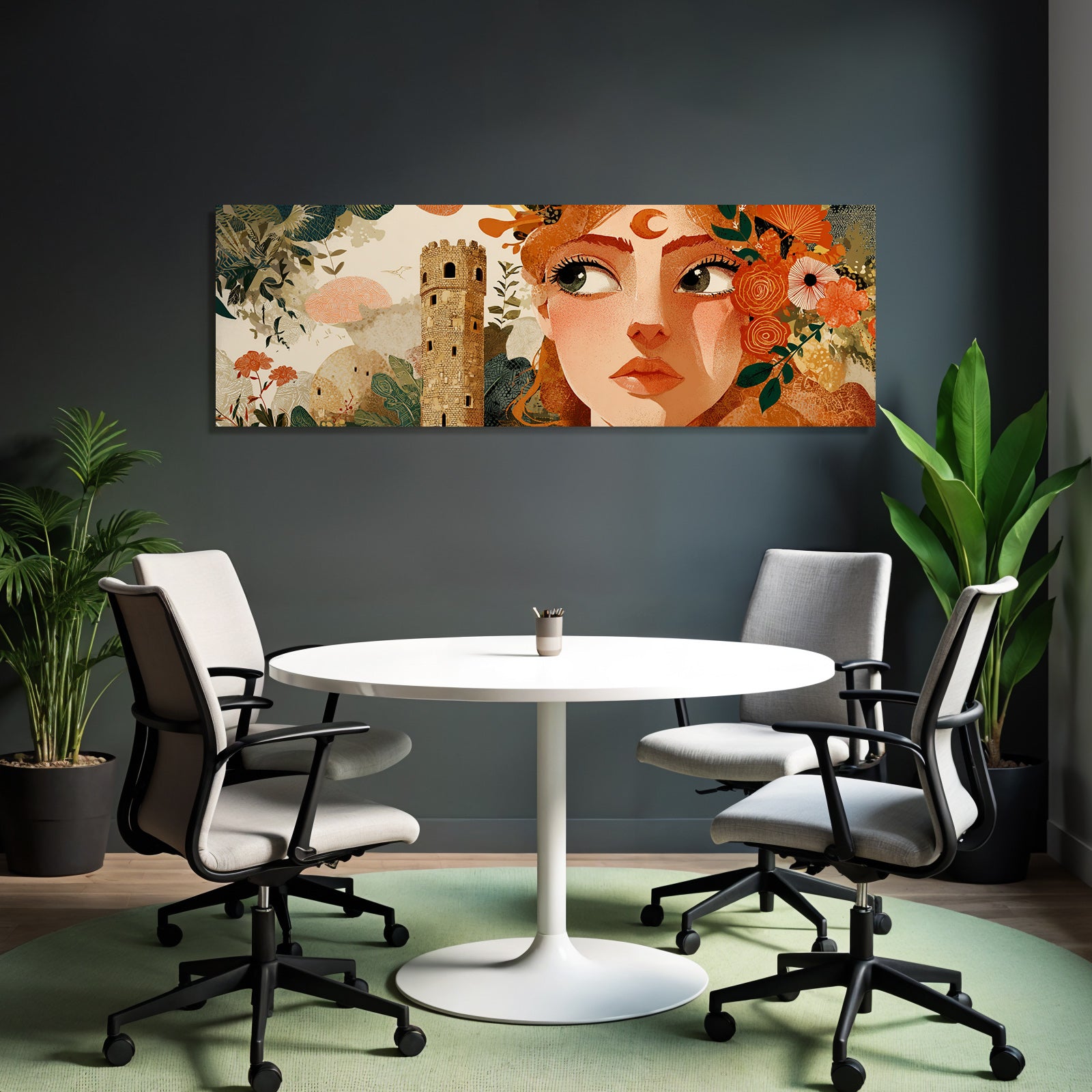 Frau Blumen Turm Illustration
