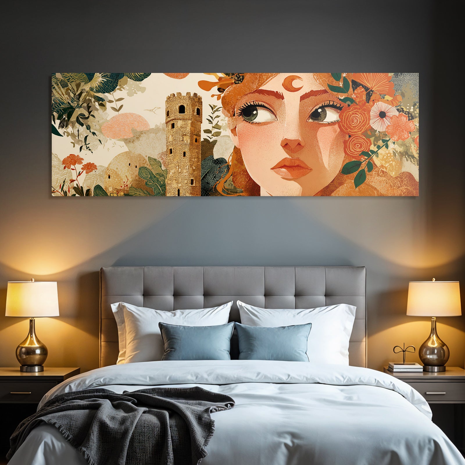 Frau Blumen Turm Illustration
