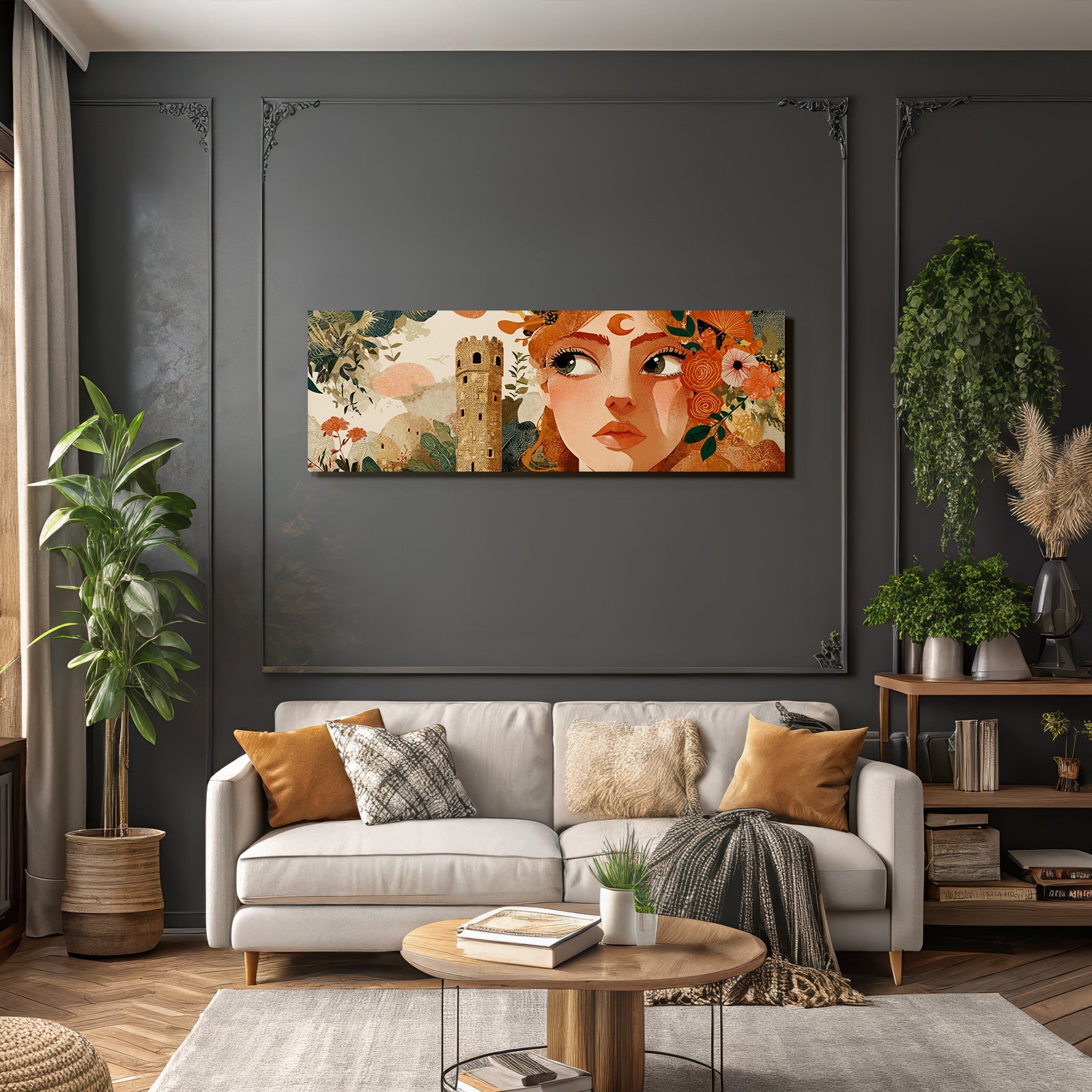 Frau Blumen Turm Illustration