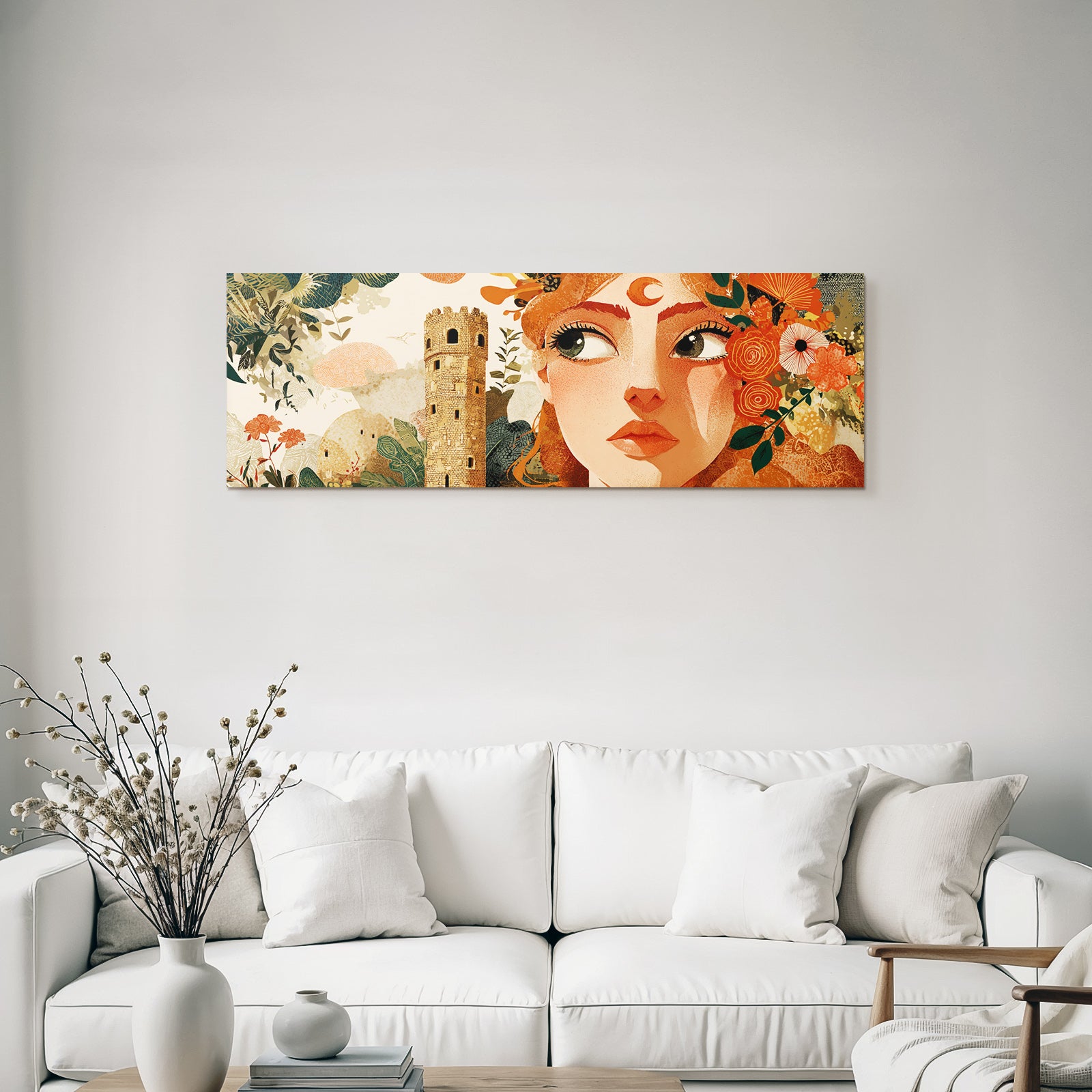 Frau Blumen Turm Illustration