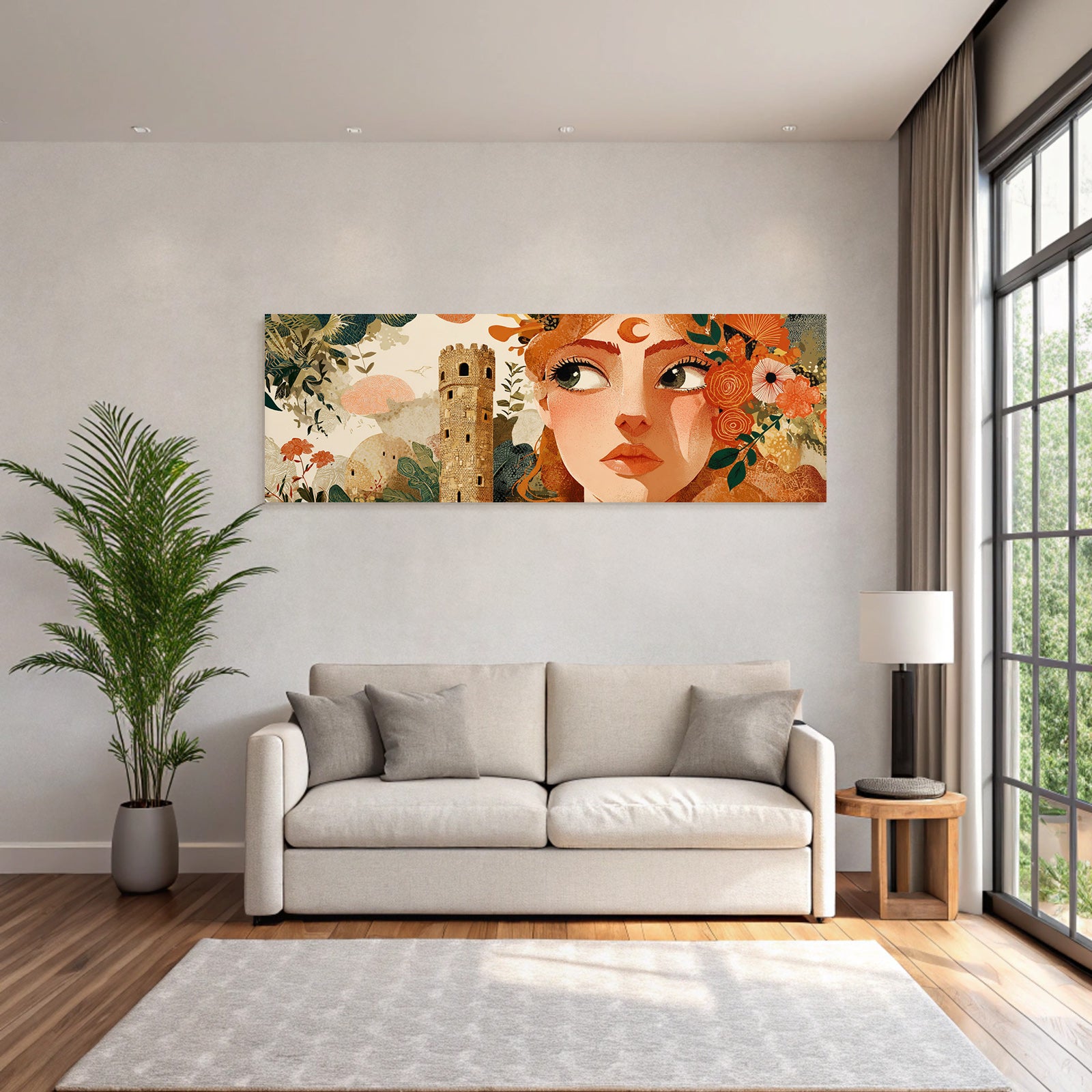 Frau Blumen Turm Illustration