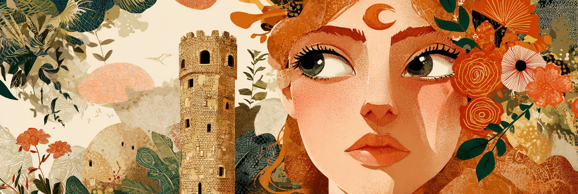 Frau Blumen Turm Illustration | Boho Eklektisch | Einrichtungsstile
