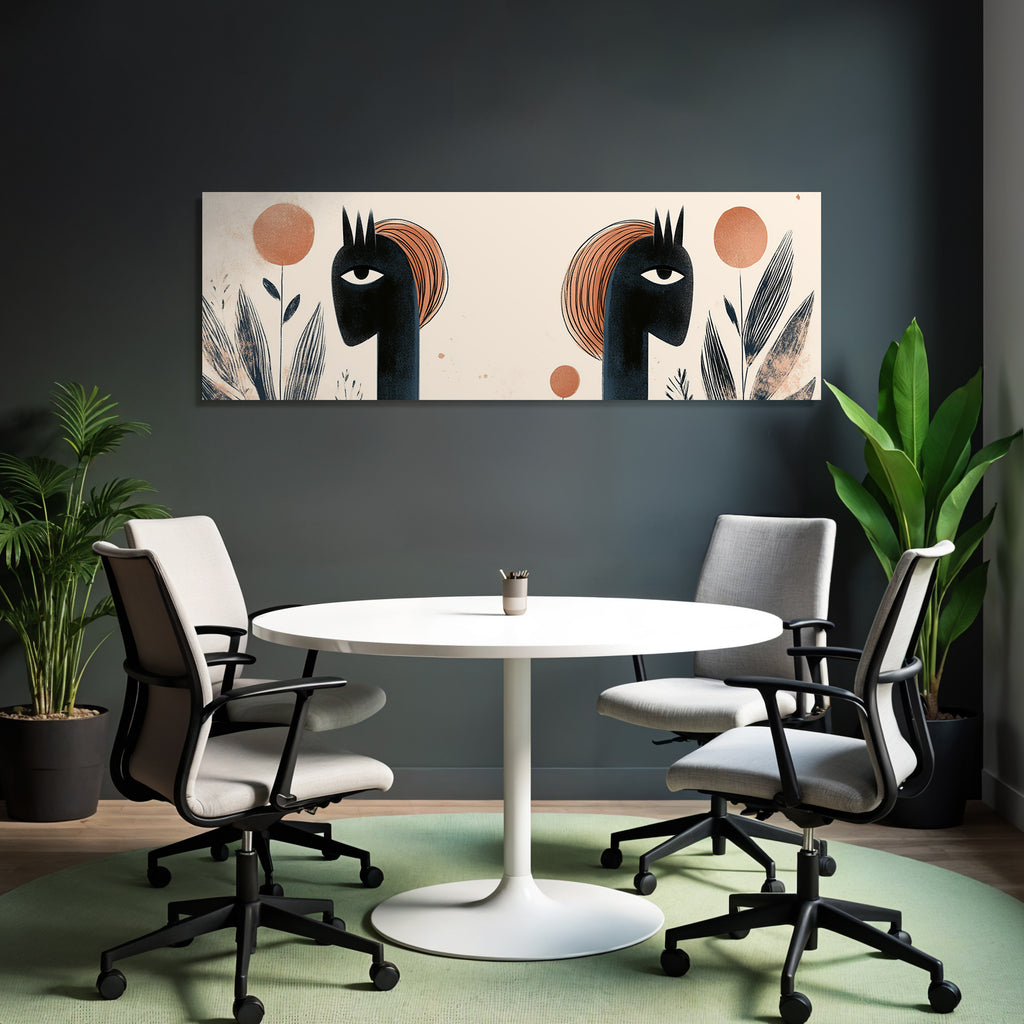 Kuenstlerische Illustration Zwei Figuren Farbenfroh Pflanzenformen