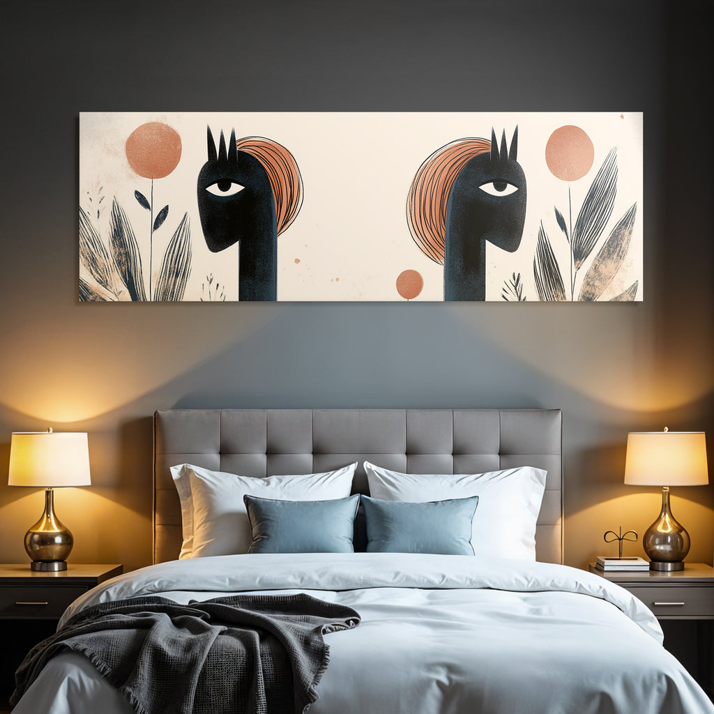Kuenstlerische Illustration Zwei Figuren Farbenfroh Pflanzenformen