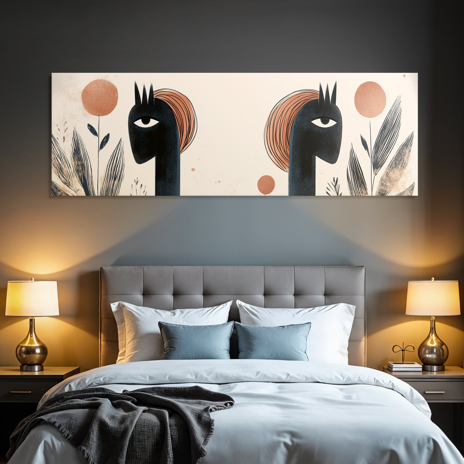 Kuenstlerische Illustration Zwei Figuren Farbenfroh Pflanzenformen