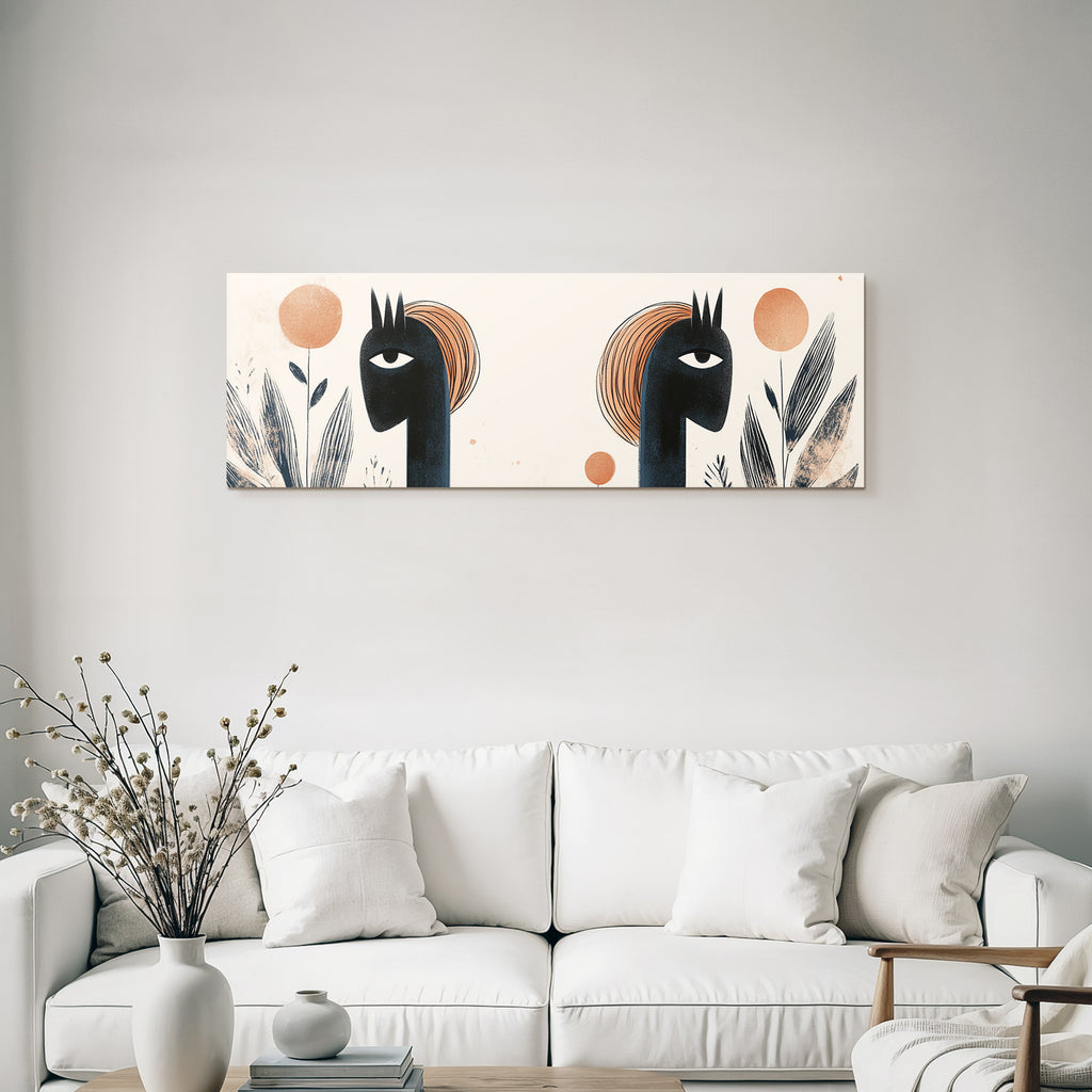 Kuenstlerische Illustration Zwei Figuren Farbenfroh Pflanzenformen