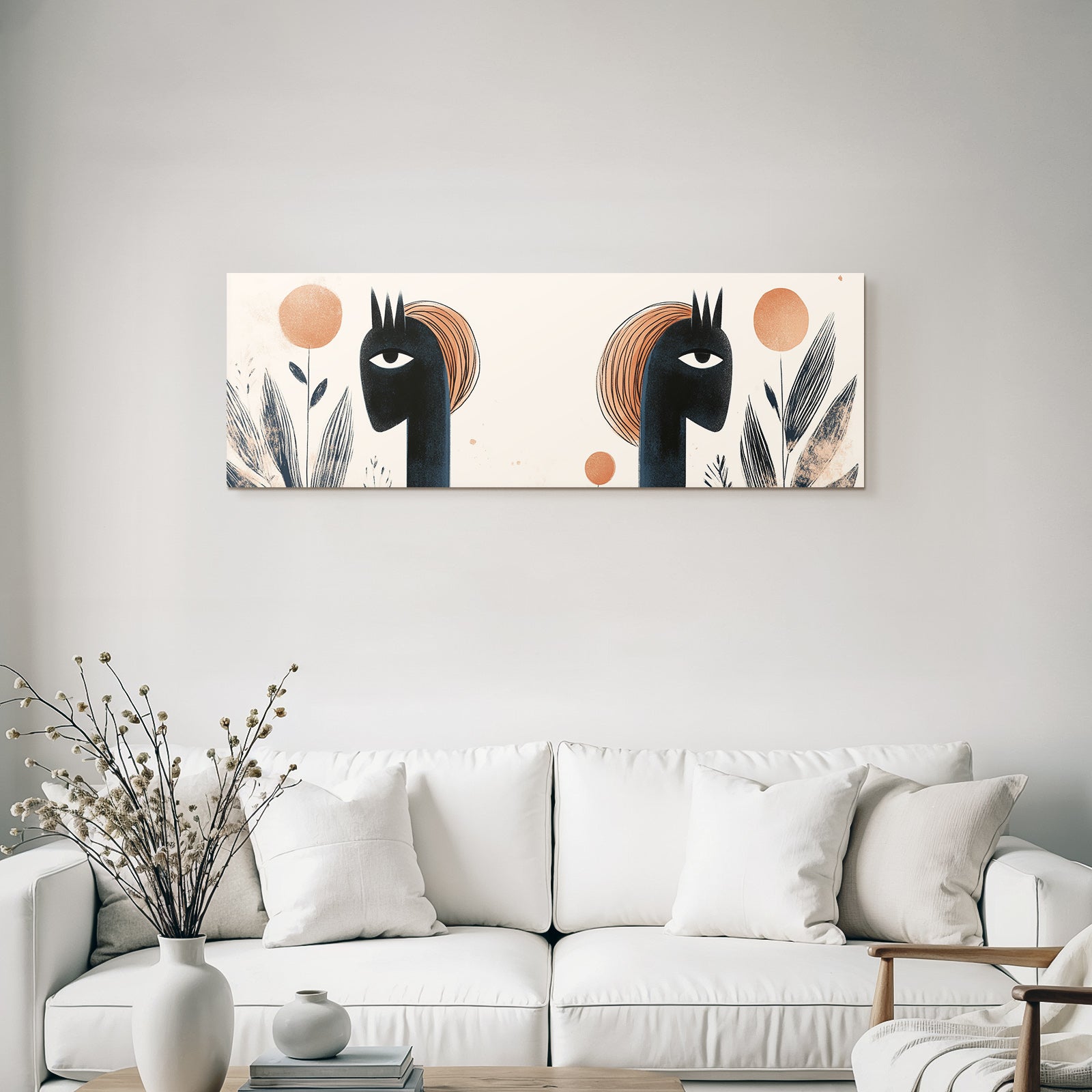 Kuenstlerische Illustration Zwei Figuren Farbenfroh Pflanzenformen