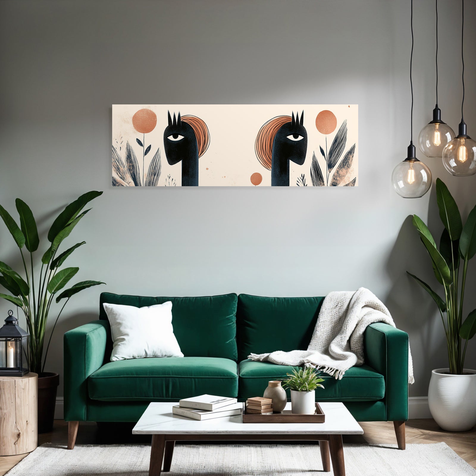 Kuenstlerische Illustration Zwei Figuren Farbenfroh Pflanzenformen